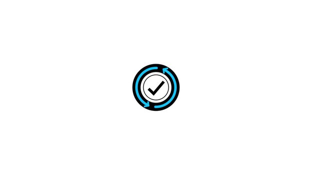 Abstract glowing badge icon with blue outline and green check mark in the center on black background, symbolizing verification or certified approval