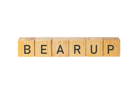 Wooden letter tiles spell bear up isolated on transparent background