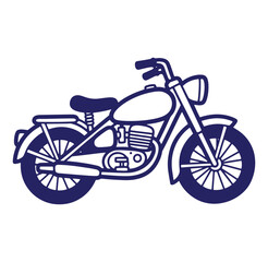 Vector illustration of a vintage motorcycle outlined in dark blue on a white background