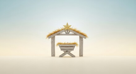 Fototapeta premium Minimalist nativity stable with an empty manger and star on a soft light background