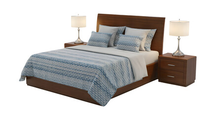 Relaxing bedroom suite with stylish blue bedding creating a calming mood
