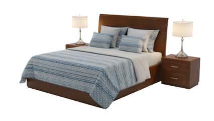 Relaxing bedroom suite with stylish blue bedding creating a calming mood