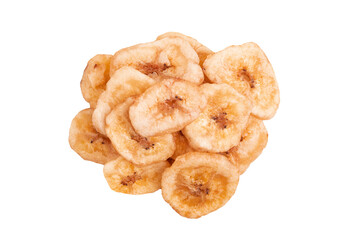 Pile of dried banana chips isolated on transparent background