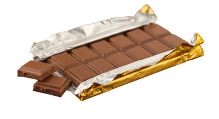 Delicious chocolate bar with foil wrapper sweet treat dessert indulgence cocoa snack confectionery yummy delight on transparent background