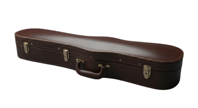 Brown violin case music instrument storage protection musical accessory travel container vintage leather hard shell on transparent background