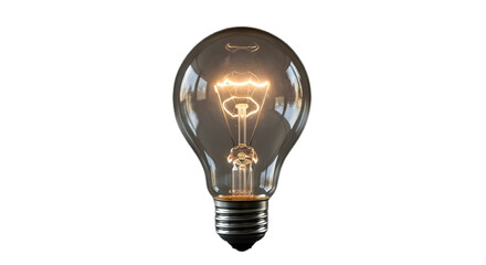 Lightbulb idea energy electricity bright lighting power innovation solution inspiration filament glass on transparent background