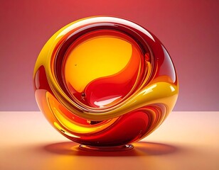 A glossy, transparent orb with swirling red and yellow patterns, soft lighting