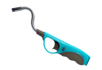 Turquoise long neck utility lighter isolated on transparent background