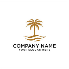 coconut tree sea logo vector