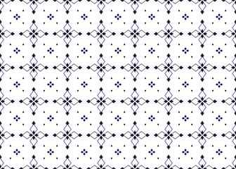 Seamless dark blue minimal floral on white background, ethnic fabric seamless pattern, design for cloth, carpet, batik, wallpaper, wrapping etc.
