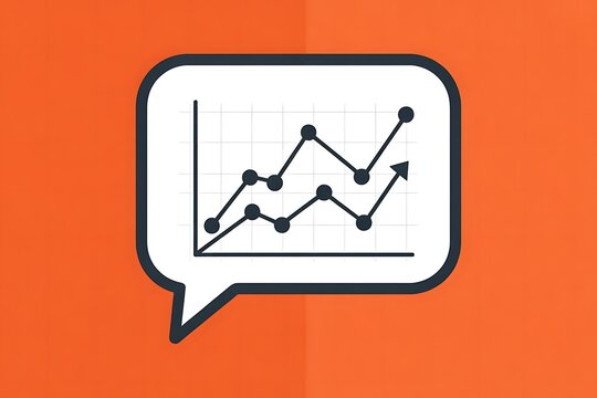 Speech Bubble Icon with a Growing Line Graph on an Orange Background chart data