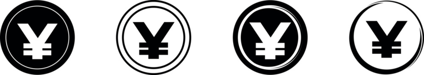 Set of yen currency icon symbol. Popular international currency sign isolated on transparent background. Yen money coins icon signs. Vector illustration.