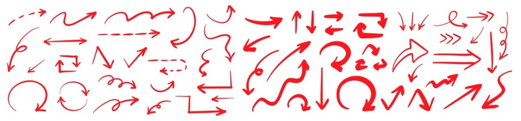 ベクターのペンの手書きの矢印セット 赤