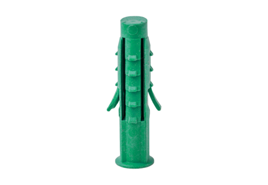 Green plastic wall plug fastener isolated on transparent background