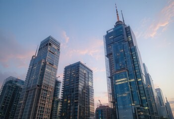 Obraz premium Close up Skyscrapers at dusk