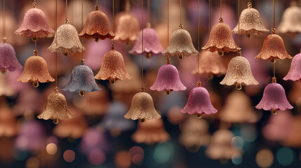 Hanging Pastel Christmas Bells with Warm Lights