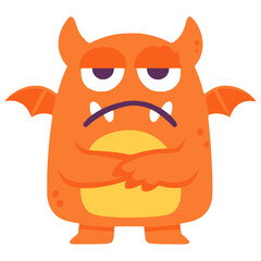 cute funny orange monster with wings cartoon character flat color vector illustration template design