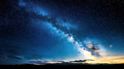 Fototapeta premium Breathtaking panoramic view of night sky filled with countless stars, showcasing Milky Way