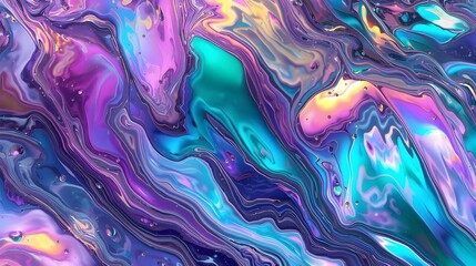 Colorful Fluid Art Abstract Swirls and Waves in Purple, Teal, and Gold