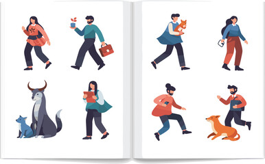 Playful Modern Characters Vector Illustration – Fun and Creative Design Elements