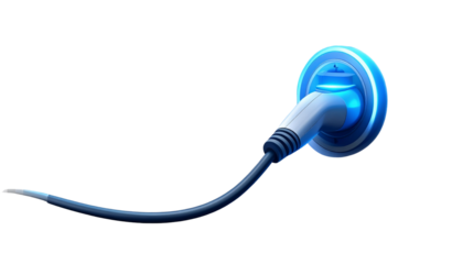 Electric car charging plug isolated on transparent background