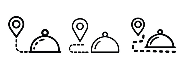 Food Delivery Service Route Tracking Icon Set.