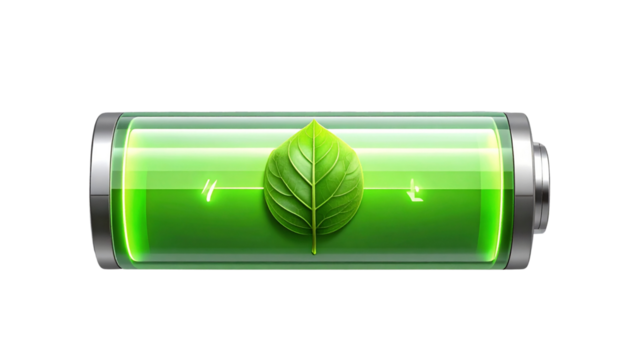 Green battery charging symbol isolated on transparent background