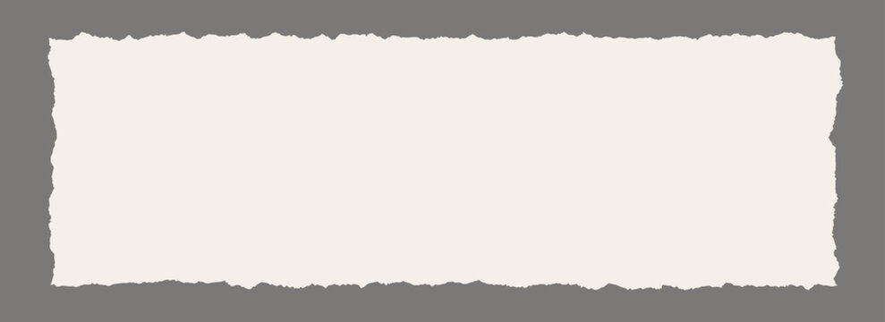 Wide torn paper frame background. Light beige blank sheet wallpaper with jagged edges. Ripped grunge page template for poster, text box, banner, collage, sticker. Vector rectangle craft backdrop