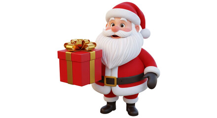 Fototapeta premium Cute Santa Claus Holding Gift Box Transparent Background
