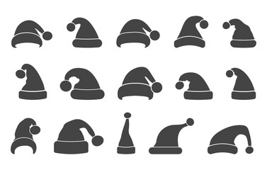 Set of santa hat icon, Santa hat svg, Christmas santa hat svg, Christmas santa hat silhouette, Christmas santas cap vector. 