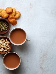 Cozy Indian Snacks and Chai Tea with Cashews and Spices Flat Lay