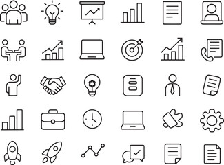 Business icons set success strategy collaboration finance planning teamwork and career