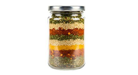 Layered spice jar isolated on transparent background, a colorful culinary blend