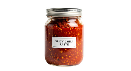 Jar of spicy chili paste isolated on transparent background for cooking
