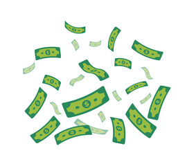 The icon shows green dollar bills floating or fluttering down against a white background, suggesting a cash shower or financial influx.
