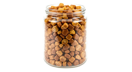 Jar of butterscotch candies isolated on transparent background, a sweet confectionery treat
