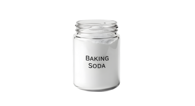 Glass jar filled with baking soda isolated on transparent background