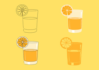 Refreshing Orange Juice Glass Illustration with Citrus Slice Minimal Flat Style in Bright Yellow Tones