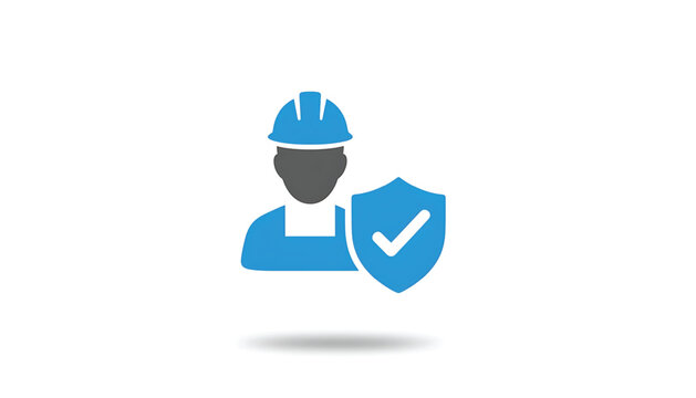 Worker in hard hat with shield and check mark icon vector. Work Safety First Compliance Symbol
