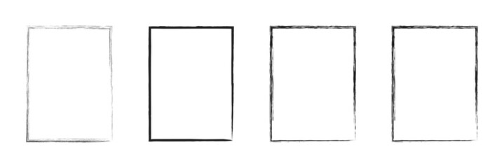 Grunge vector ink hand painted brush stroke frame. Monochrome grunge background. Retro vintage style background. Rectangle, square frame isolated on white background. EPS 10