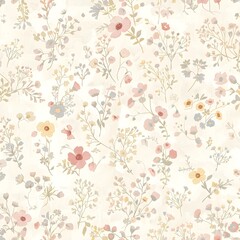 Seamless pattern with cute tiny flowers. Background texture with white gypsophila. illustration for textile, web, print, wrapping, fabric, wallpaper Generative Ai