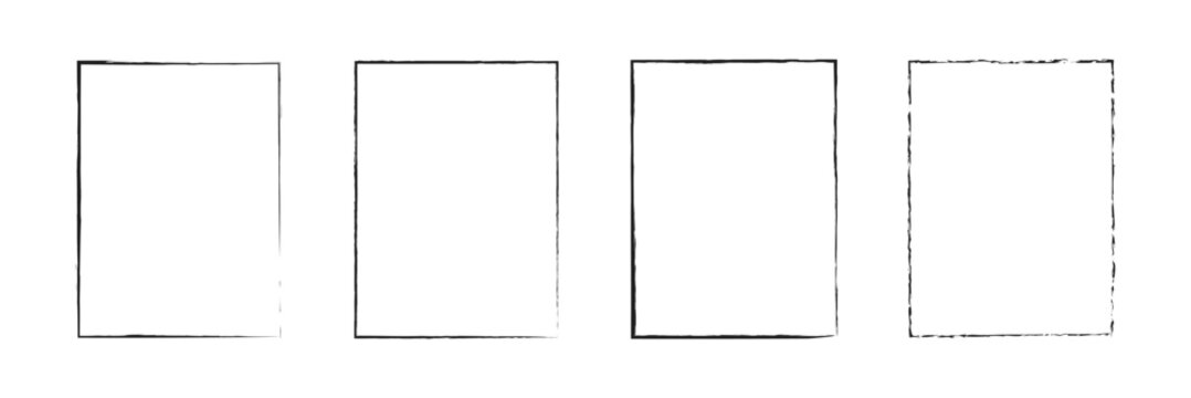 Grunge vector ink hand painted brush stroke frame. Monochrome grunge background. Retro vintage style background. Rectangle, square frame isolated on white background. EPS 10