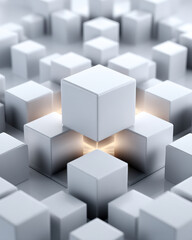 Minimal 3D load balancer distributing cubes evenly between two server tiles on white background