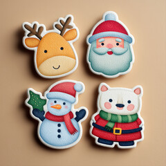 Fototapeta premium Pastel Christmas icon stickers in paper cut style on neutral background