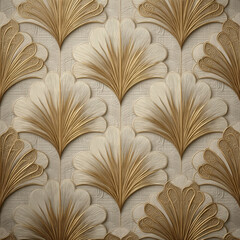 Elegant seamless oriental geometric fan pattern in gold and cream tones