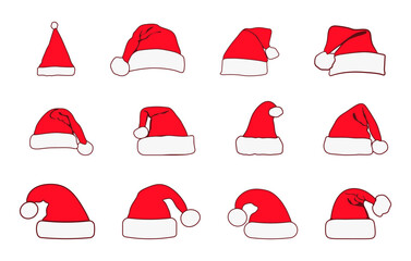 Christmas hat vector, Santa Claus hat vector illustration, Santa red hats vector, Christmas hat drawing. 
