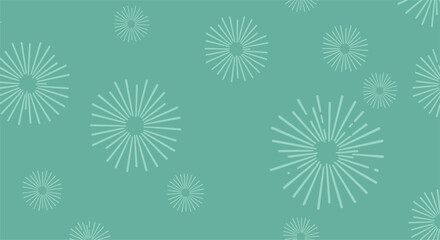 Whimsical seamless pattern with light blue circular burst shapes scattered across a vibrant teal background, perfect for festive designs.