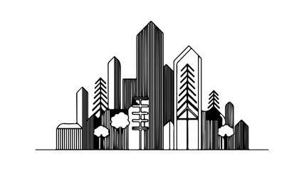 Obraz premium City skyline with trees and buildings with transparent background