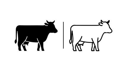 Cow icons with outline and solid fill with transparent background