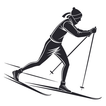 Dynamic silhouette of a cross country skier in motion capturing the thrill of winter sport and athleticism